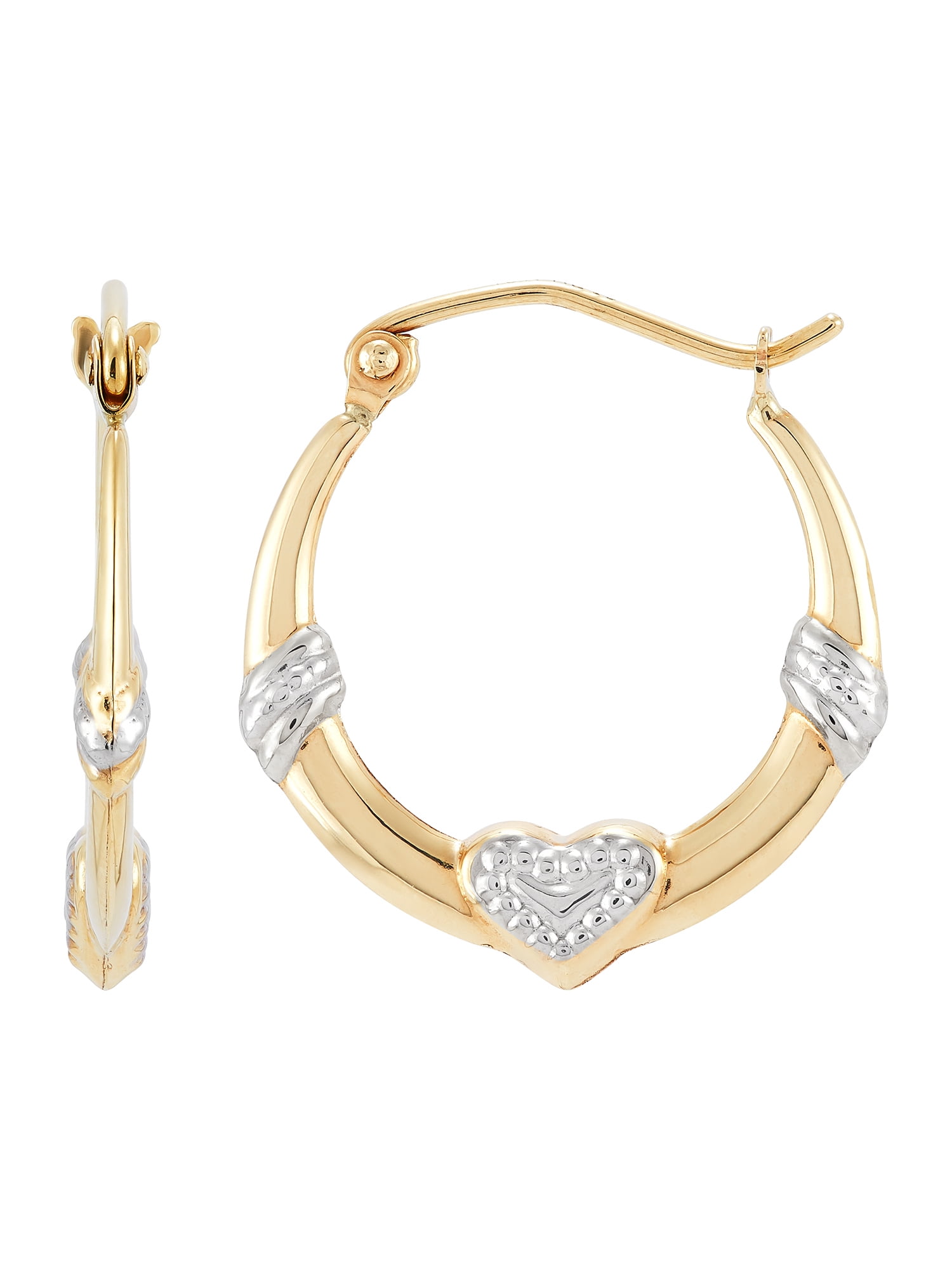 Brilliance Fine Jewelry 10K Yellow and White Gold Hollow Round Hoop with Heart