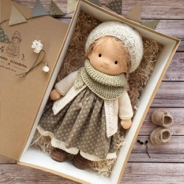 CUITING 12” Waldorf Dolls Handmade Rag Doll - Personalized Collectors Plush Doll for Kids Birthday Present Vintage Crocheted Doll Toys with Beautiful Present Box