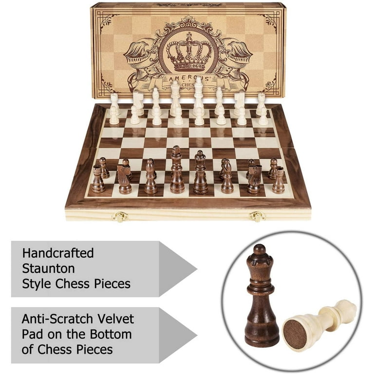  CSVICTORY Classic Chess Set 15.5 x 15.5 - Magnetic Wooden Chess  Pieces with Folding Magnetic Chess Board, Staunton Chess Pieces & Storage  Box, Magnetic Chess Set Board Game with 2 Extra