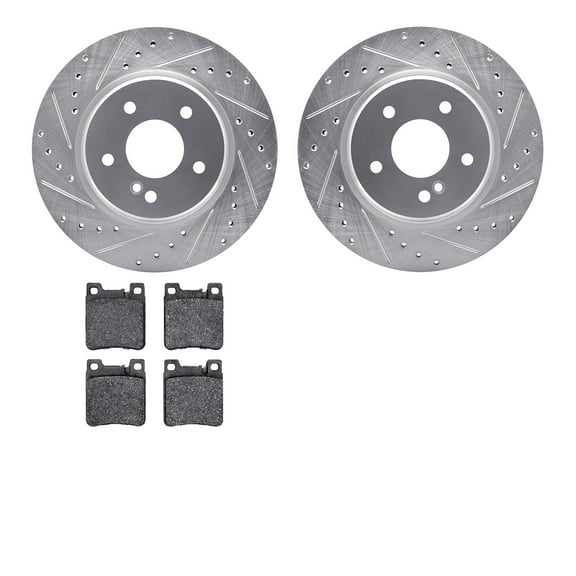 Dynamic Friction Company Rear Brake Rotors-Drilled and Slotted-Silver with 5000 Advanced Brake Pads 7502-63039