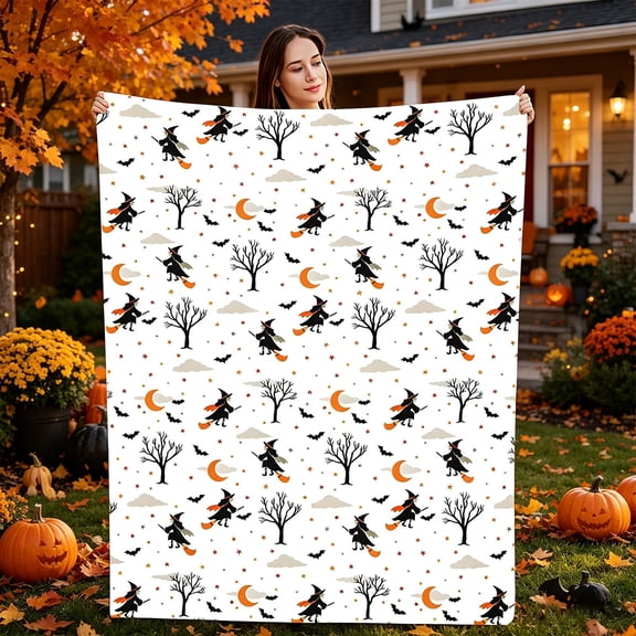 Halloween Fleece Blanket 40x50in Soft Throw for Couch Bed, Warm Plush Flannel Cover with Halloween Print, Lightweight Washable Home Decor Gift by OVFUIZ
