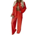 thumbnail image 1 of VISgogo Mujeres Casual 2 piezas Conjunto de ropa Color sólido Solapa Manga larga Camisas con botones con pantalones largos sueltos VISgogo moda, 1 of 3