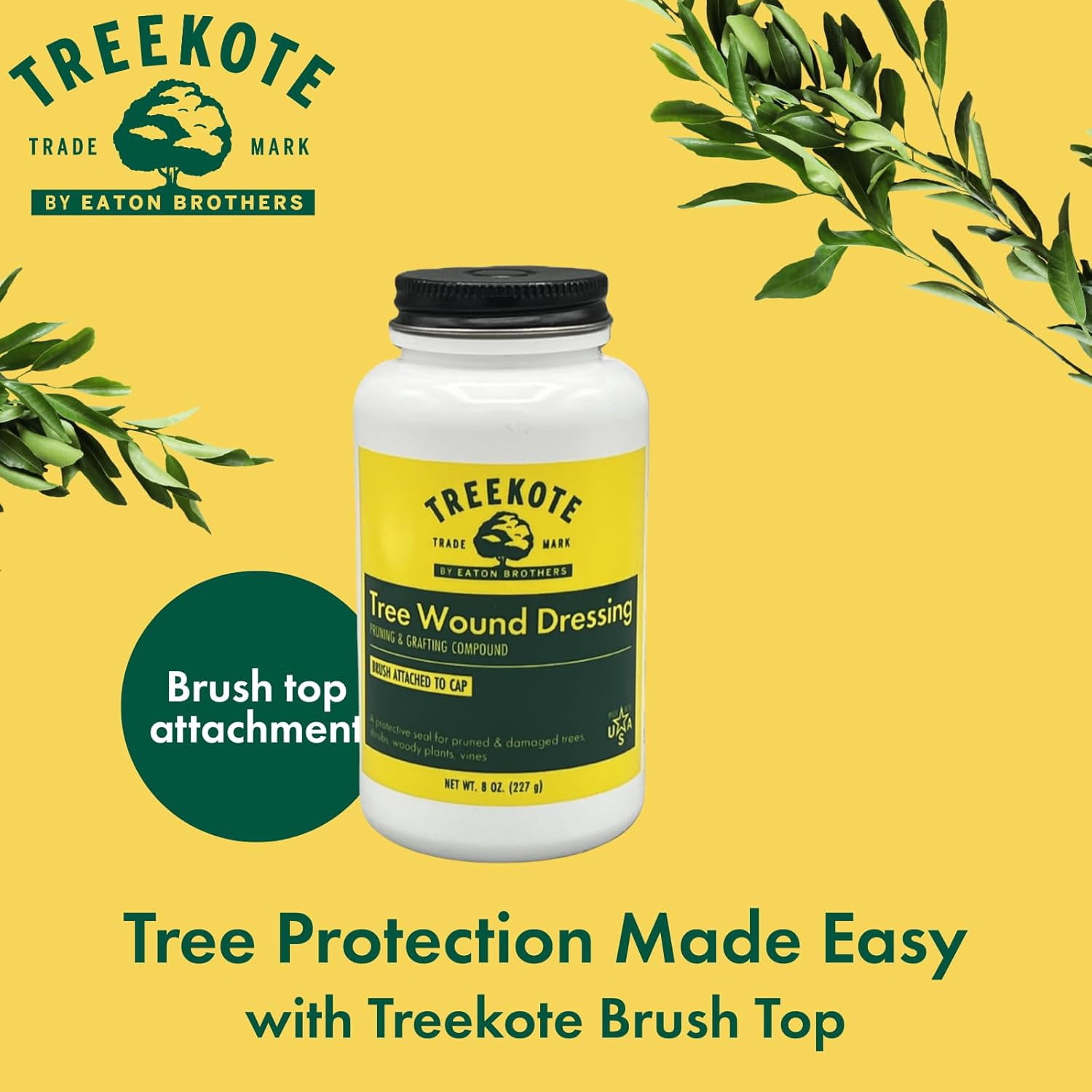 Treekote Wound Dressing Brushtop 8 OZ for Trees and Shrubs - Healing Paste and Tree Wound Sealer - Pruning Sealer, Grafting Compound - Bonsai Cut Paste and Sealant for Effective Tree Wound Repair