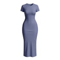 thumbnail image 3 of YTCAMLO Slim Fit Sundresses for Women, Summer Trendy Round Neck Short Sleeve T Shirt Dress, Stretchy Club Party Bodycon Long Dress, 3 of 4