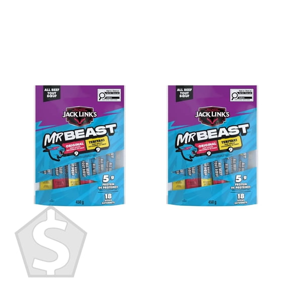 Jack Link's Bâtonnets de Bœuf 100 % MrBeast Original et Teriyaki - Lot de 2