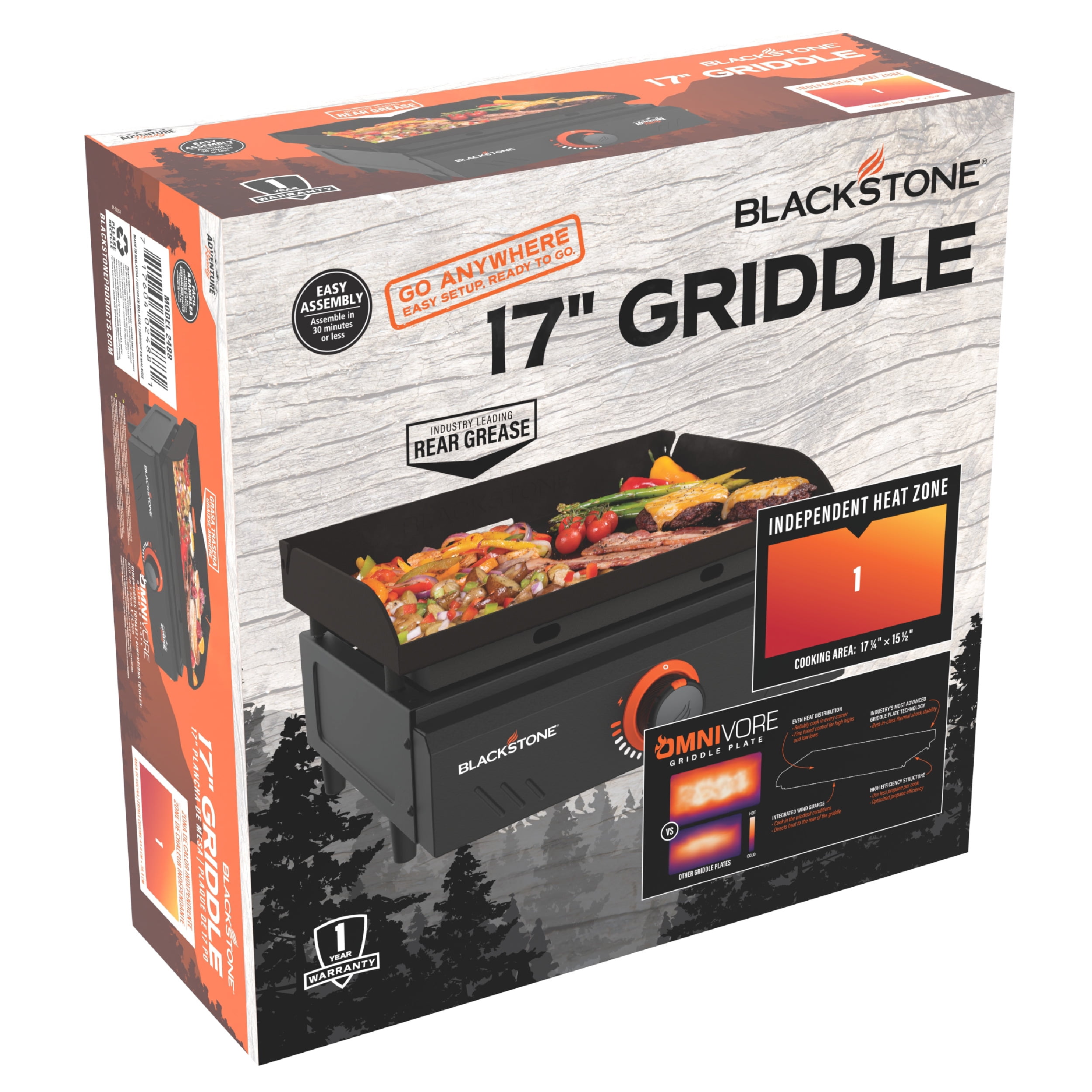 Blackstone Adventure Ready Outdoor Griddle, Single Burner 17" Propane Flat Top Grill, Black
