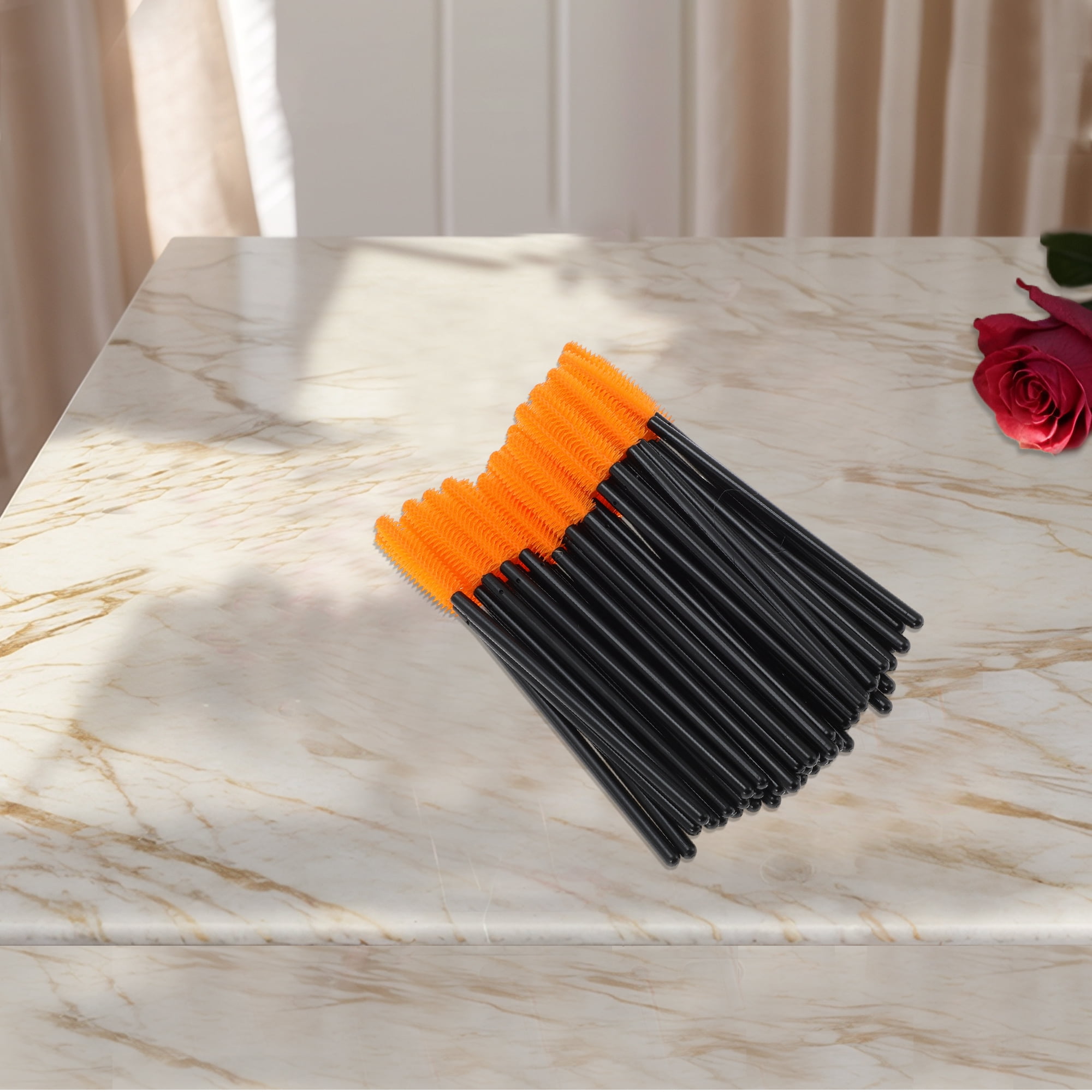 Unique Bargains Makeup Lightweight Silicone Eyelash Brush Black Orange 50 Pcs