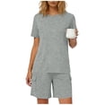 thumbnail image 2 of Costeam Womens 2 Piece Cargo Shorts Set Crew Neck Short Sleeve Top Elastic Waist Cargo Shorts with Side Flap Pockets Soft Lightweight Breathable Relaxed Fit Loungewear Pajamas, 2 of 6