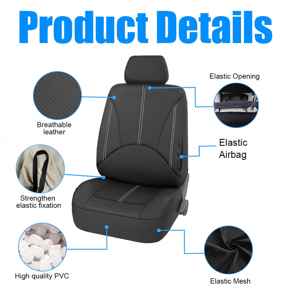 XiongXiong 9 Pcs Faux Leather Car Seat Covers Full Set, Front & Rear Bench Waterproof Seat Cover for SUV,Sedan,Van, Airbag Compatible, Classic Black
