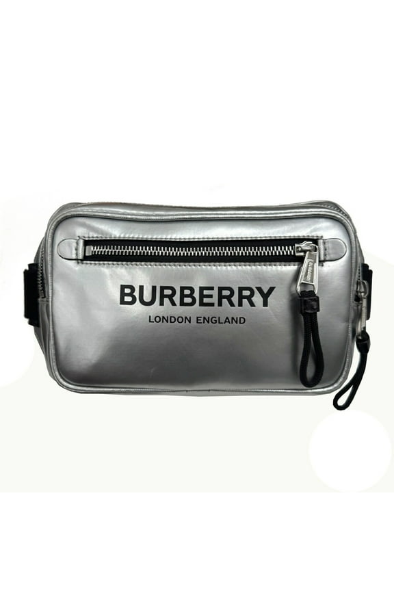 Pre-Owned BURBERRY Burberry Body Bag Waist Shoulder Metallic Silver Leather Men Women (Good)