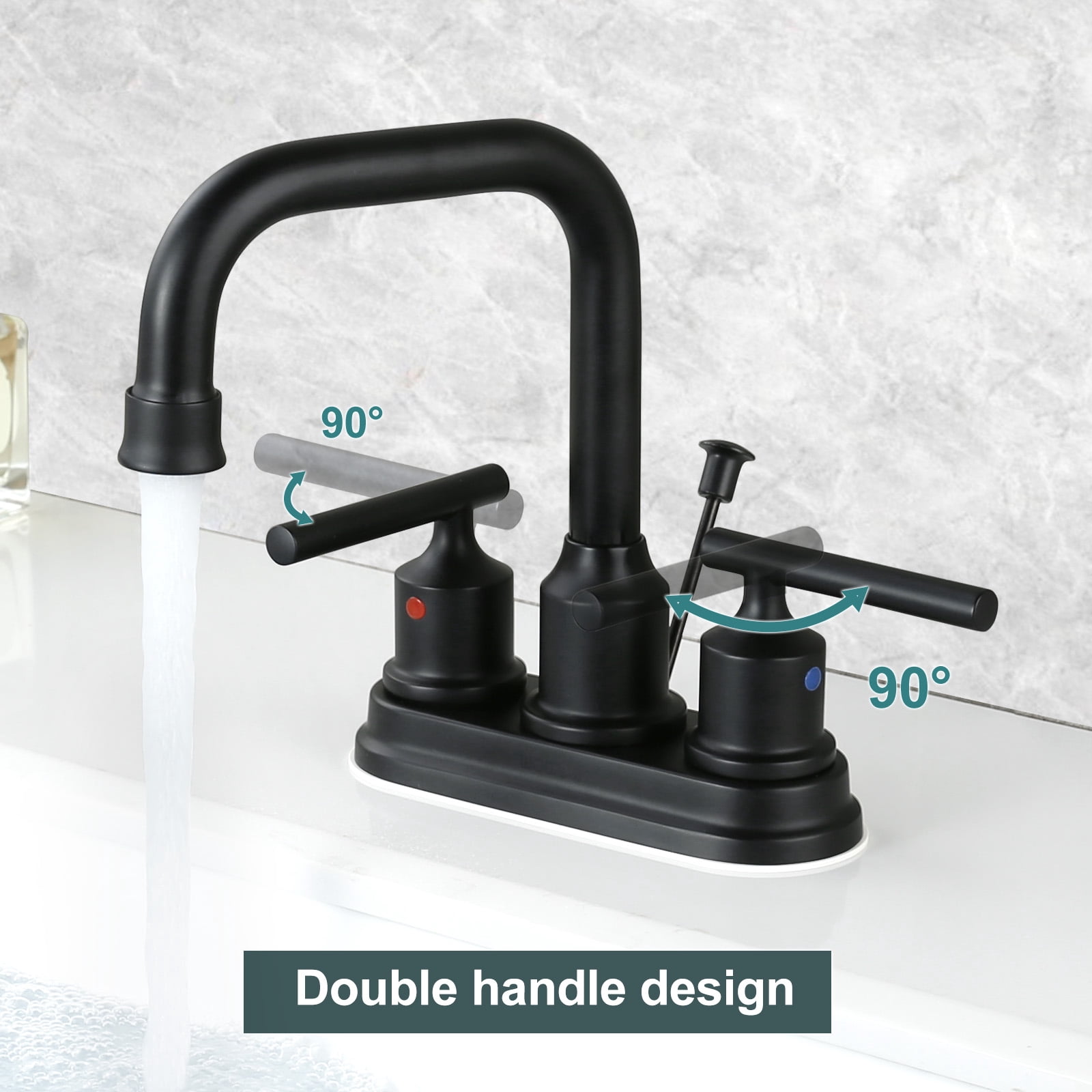 Wowow Centerset 4 in. 2-Handle High-Arc Bathroom Faucet with Drain and Supply line, Matte Black