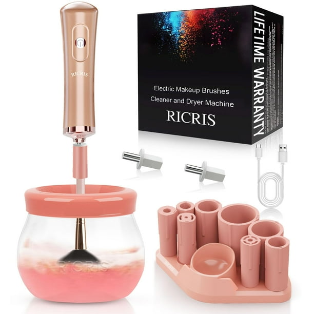 RICRIS Máquina limpiadora de brochas de maquillaje eléctrica - Lavadora y secadora de brochas de maquillaje USB ultrarrápida - Herramienta limpiadora automática de brochas cosméticas limpia y seca en