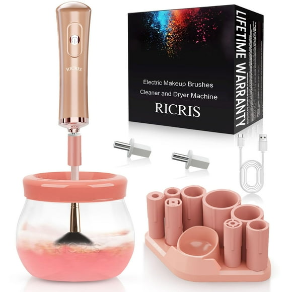 RICRIS Máquina limpiadora de brochas de maquillaje eléctrica - Lavadora y secadora de brochas de maquillaje USB ultrarrápida - Herramienta limpiadora automática de brochas cosméticas limpia y seca en