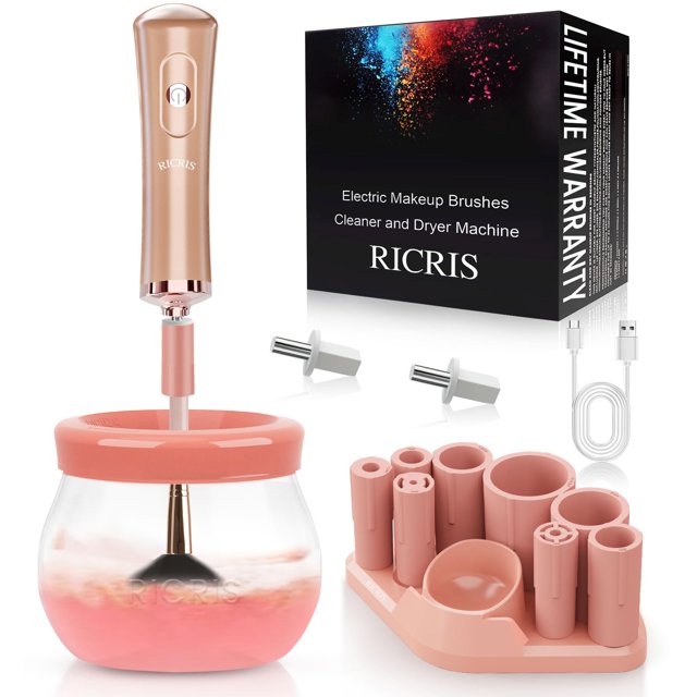 RICRIS Máquina limpiadora de brochas de maquillaje eléctrica - Lavadora y secadora de brochas de maquillaje USB ultrarrápida - Herramienta limpiadora automática de brochas cosméticas limpia y seca en