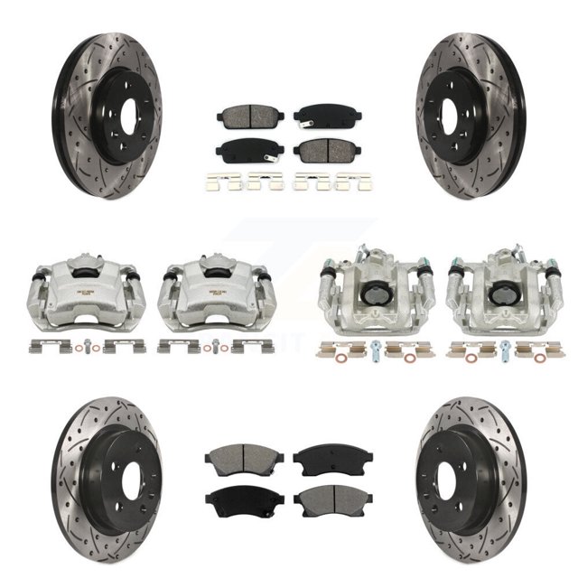 Transit Auto Front Rear Disc Brake Coated Caliper Drilled Slotted Rotors and Semi-Metallic Pads Kit (10Pc) for Car Chevrolet Cruze Limited KCD-100255S