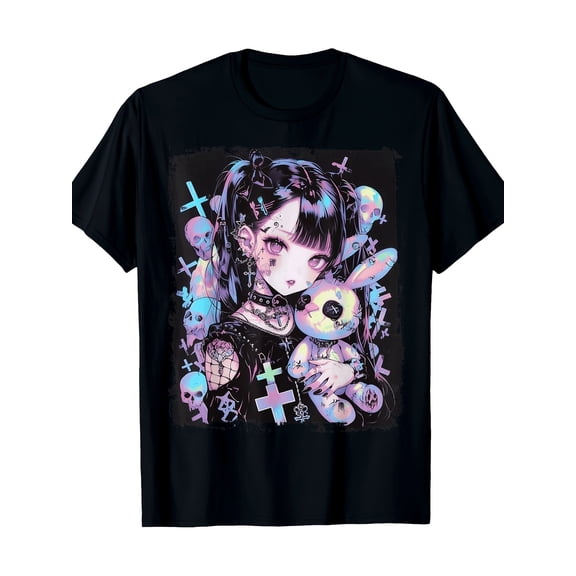 Wo Pastel Goth Anime Girl Creepy Cute Graphic Vintage Grunge Y2k Cotton Men's Women's Unisex T-Shirt
