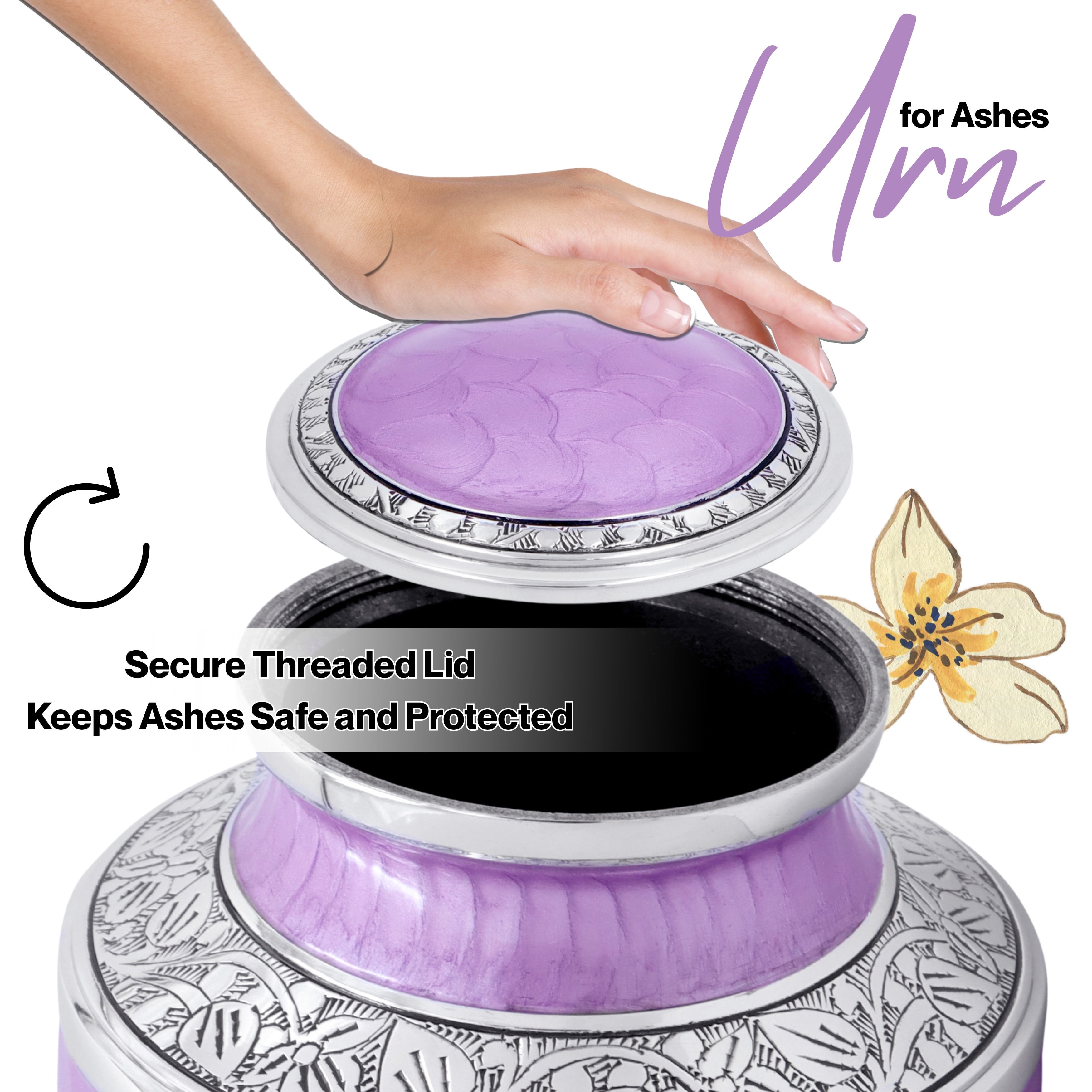 Aluminum Handcrafted Urn - Elegant Keepsake Holder for Adult Human Ashes (Lavender & Chrome)