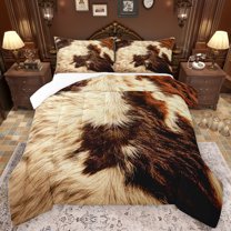 Homewish Retro Cowhide Print Queen Comforter Set,Country Farmhouse Lodge Bedding Sets,Rustic Western Bedding Comforter Set For Adults,Ultra Soft Home Decor,3pcs