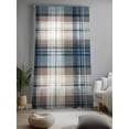 thumbnail image 2 of Sheer Curtains 96 Inches Long, Blue Brown Plaid Semi Sheer Curtains Light Filtering Window Treatment, Vintage Abstract Stripes Lattice Privacy Voile Drapes for Living Room Bedroom 52x96 Inch, 2 of 7