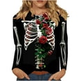 thumbnail image 2 of SDNall Skeleton Costume for Women 2024 Halloween Women Fashion Tees Casual Round Neck Loose Cute T-Shirt Long Sleeve Ladies Top, 2 of 9