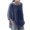 thumbnail image 1 of CHOK Soldes d'Hiver! Hauts pour Femmes Grande Taille Manches 3/4 Col Rond Volant Décontracté T-Shirts Amples Unis Été Automne Tunique Basique Chandail Blouses T-Shirts, 1 of 4