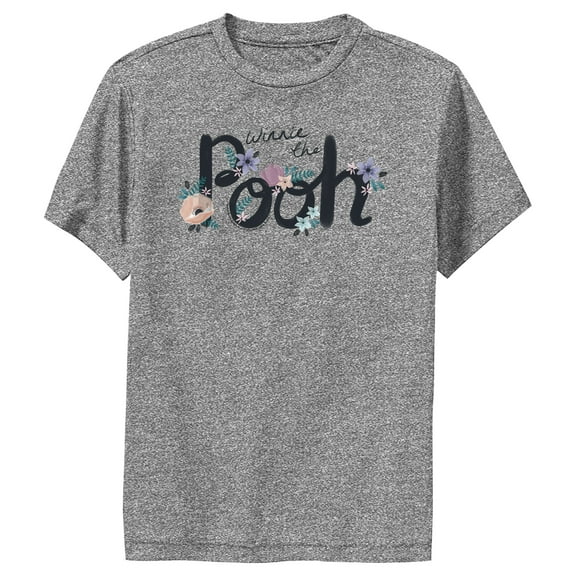 Boy's Winnie the Pooh Retro Floral Logo Performance Graphic Tee Charcoal Heather X Large