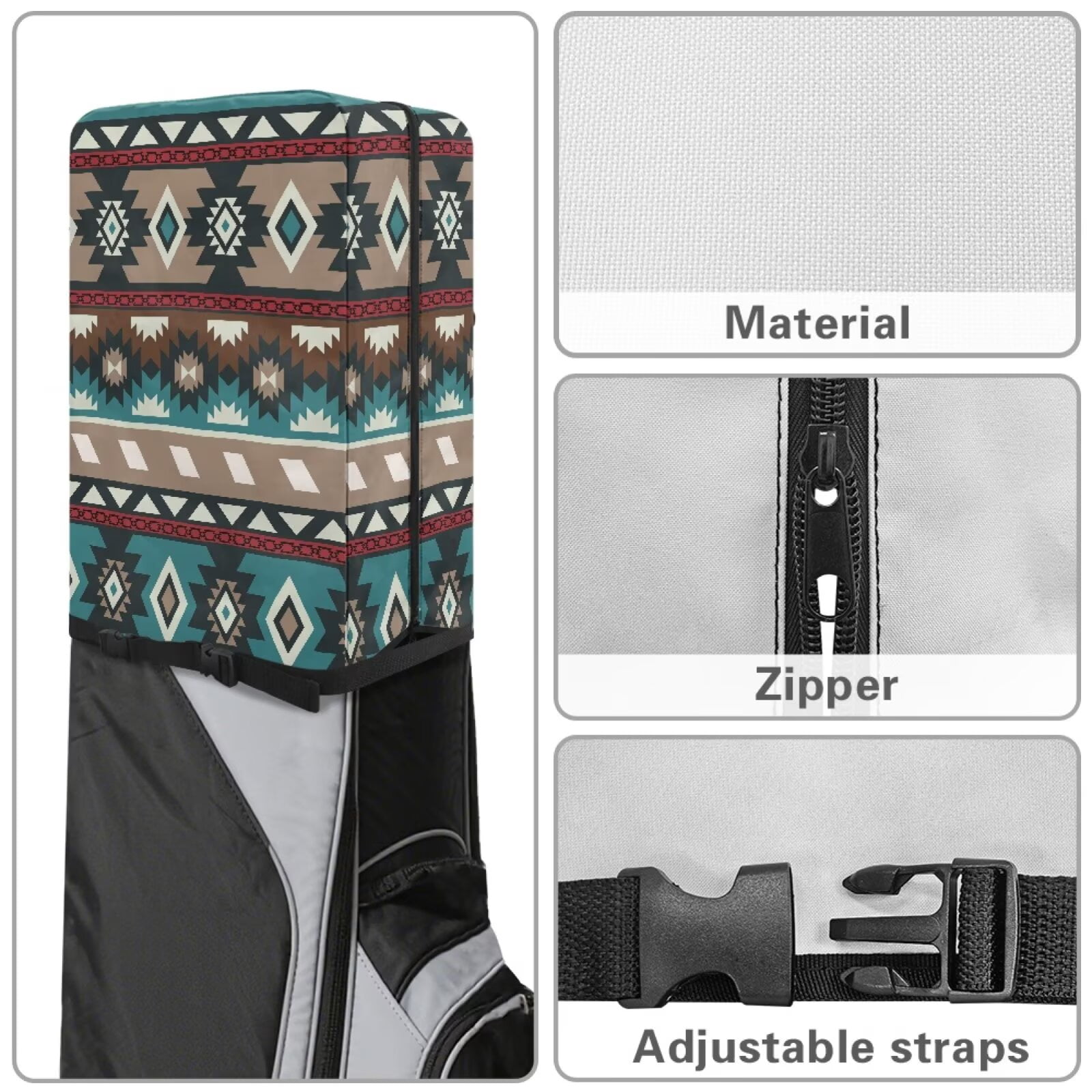 Chririnla Aztec African Tribal Golf Bag Rain Cover Dust & Sun Protection Umbrella for Clubs with Snap Button Universal Fit for Most Club Bags, Stand Bags, Cart Bags & Tour Bags