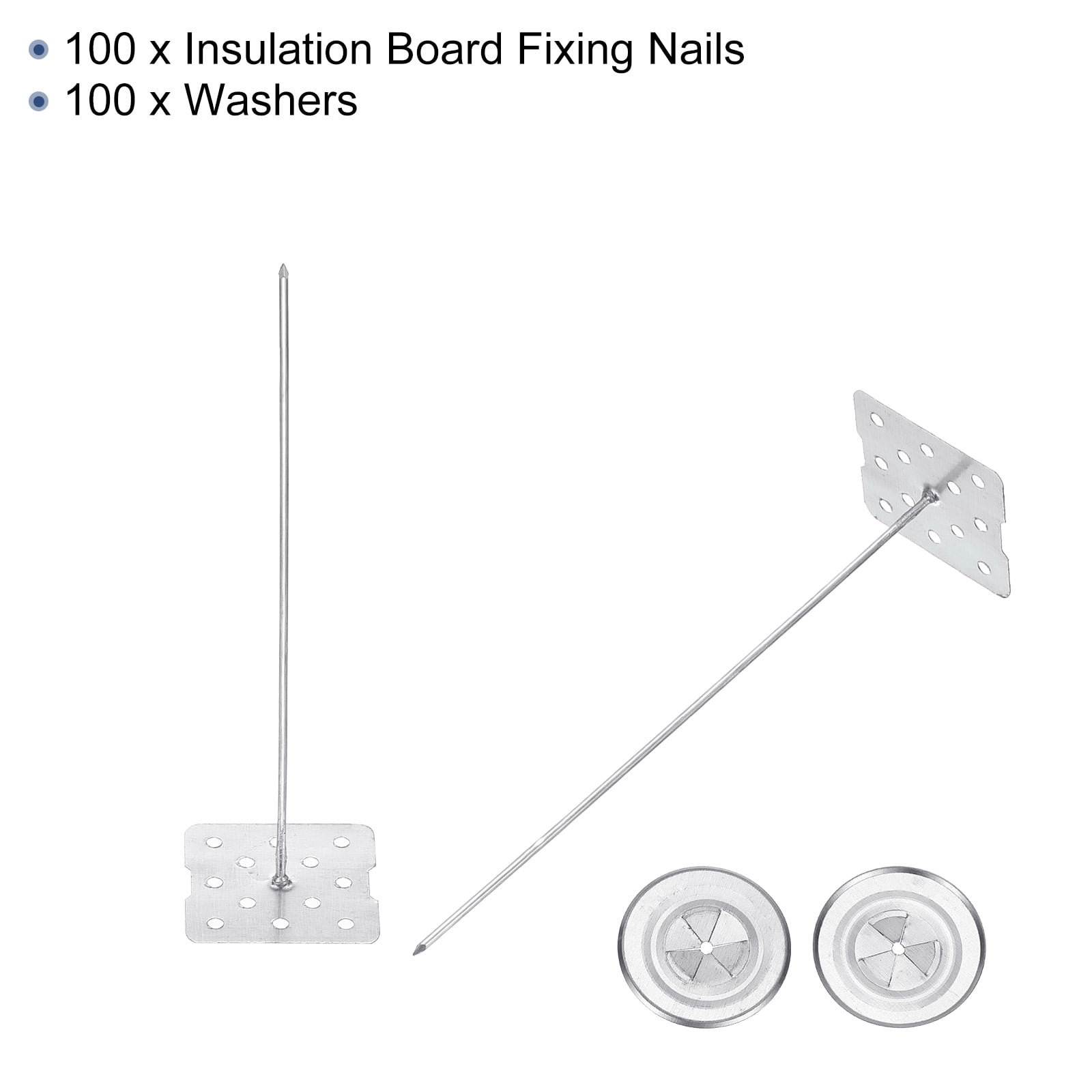 100mm Perforated Insulation Pins with Round Washer,100 Sets 2in Insulating Nails Wall Plug for Fixing Foam Boards to Wall or Ceiling
