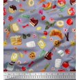 thumbnail image 1 of Soimoi Silk Fabric Fruits,Bread & Donut Food Print Fabric by The Yard 42 Inch Wide, 1 of 1