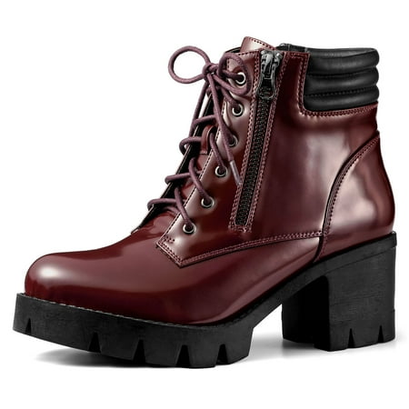 

Unique Bargains Women s Chunky Heel Lace Up Zipper Combat Boots