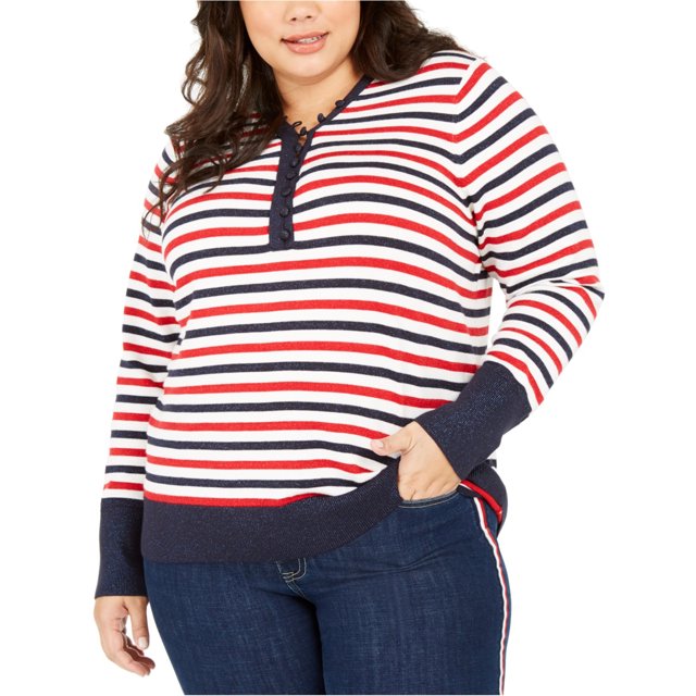 Tommy Hilfiger Womens Stripe Pullover Sweater, Multicoloured, Plus Size, 3X
