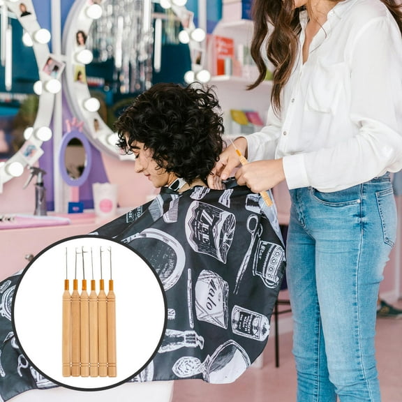 UPGRATOR 6Pcs Hair Crochet Hook For Diy Projects Wooden Iron Soft Handle