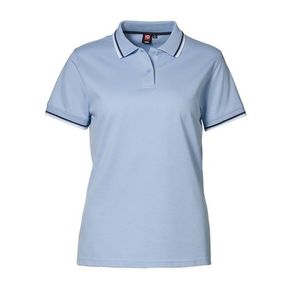 ID - Polo Pique de manga corta ajustada Modelo Contrast Mujer Señora (Azul claro)