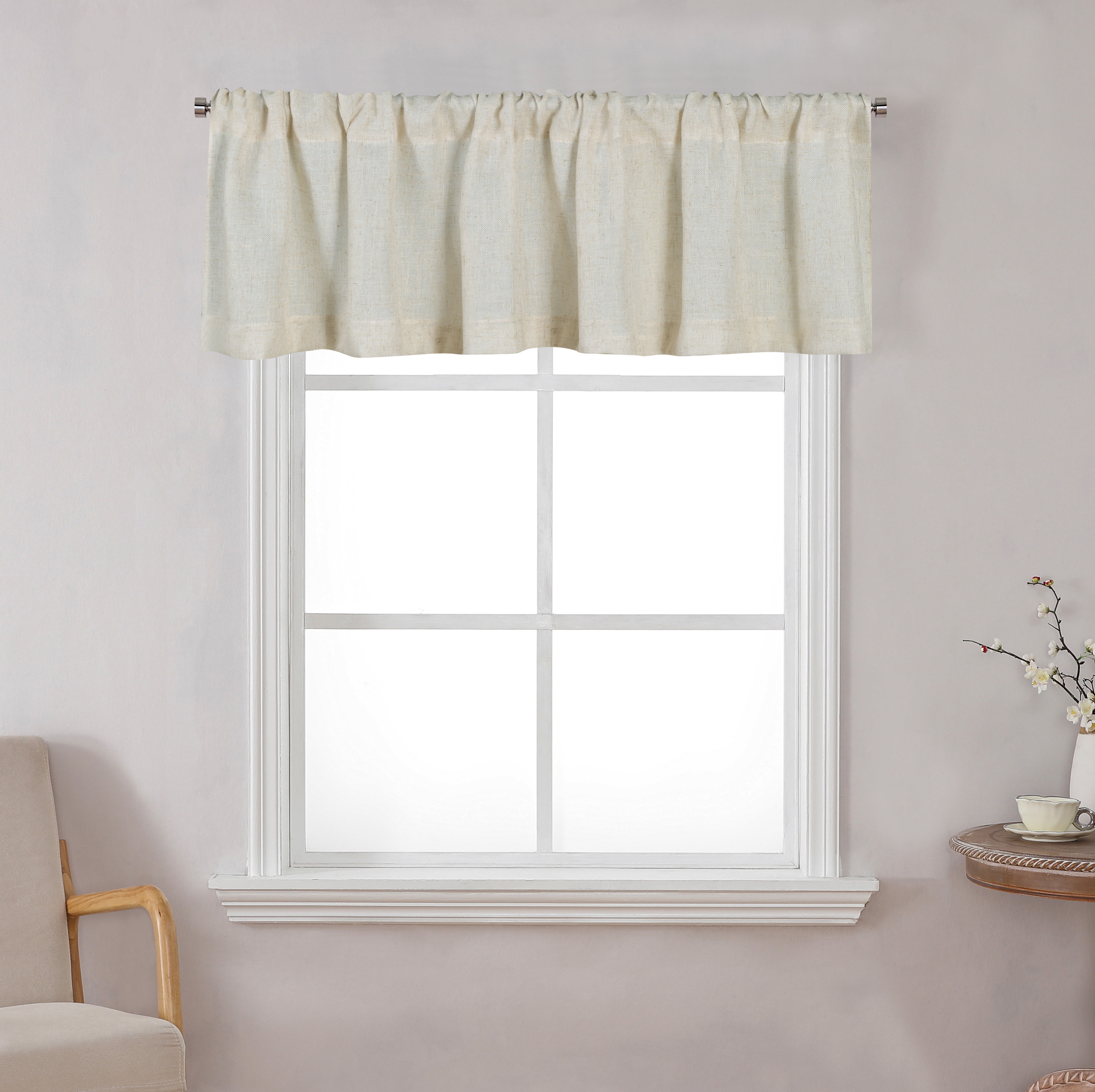 Better Homes & Gardens Linen Blend Light Filtering Rod Pocket Kitchen Curtain Tiers and Valance Set, 3 Panels, Papyrus Beige, 60 x 36 in