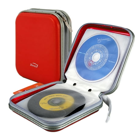 - TSV 40 Capacity DVD Storage DVD Case Holder VCD Wallet Organizer Protective Hard Plastic Portable CD Case (Red)