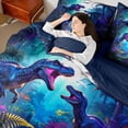 thumbnail image 4 of Homewish Jungle Dino 7 Pieces Full Size Bedding Sets,Neon Plants Full Size Bed in a Bag,Blue,Navy Blue Reversible, 4 of 8