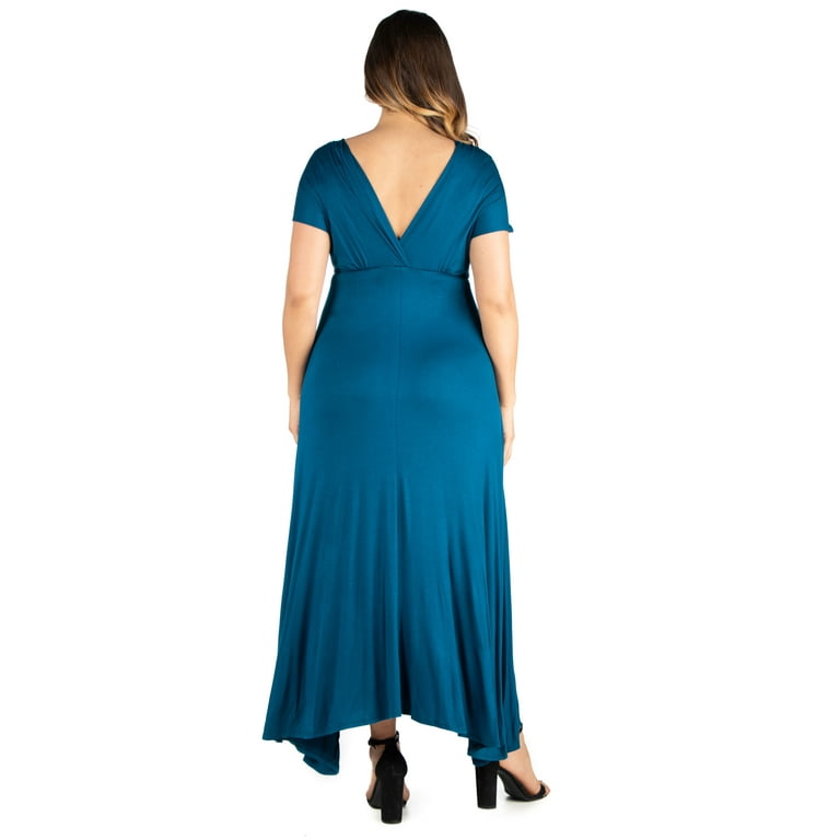 24seven Comfort Apparel Womens Plus Size Empire Waist V Neck Maxi