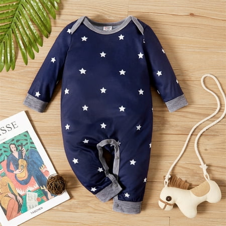 

PatPat Baby Boy All Over Long Sleeve Jumpsuit Newborn Snap Closure Onesise Romper Bodysuit Snug Fit Footless Overall 0-18month