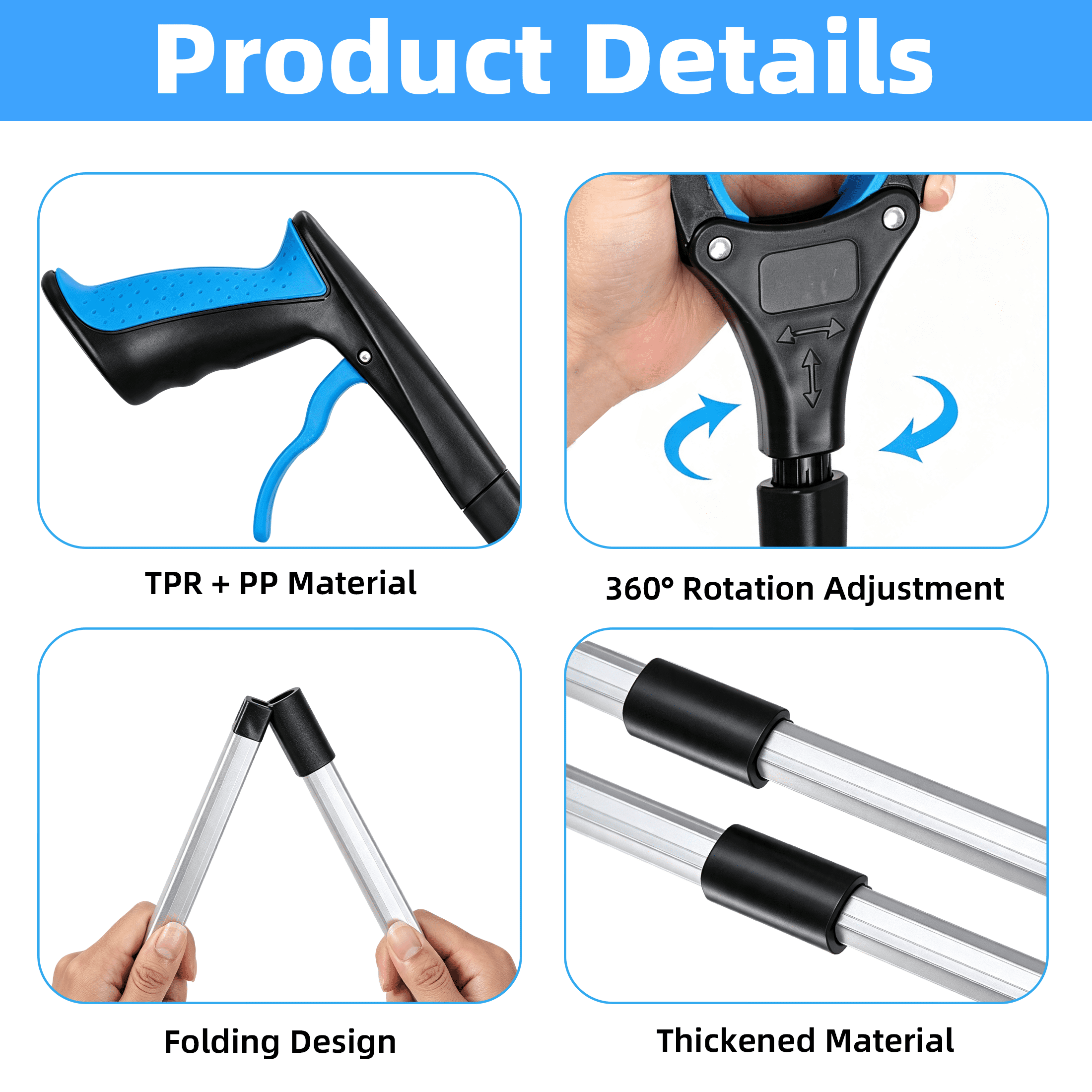 2 Pack Foldable Grabber Reacher Tool, 32.67 Inch Litter Pick Up Tool with 360° Rotating Jaw, Non‑Slip Trash Picker Upper Tool for Outdoor Litter, Hard‑to‑Reach Items