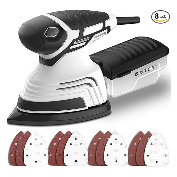Electric Sander with 12-Piece Sandpaper(60 Grit×3,80 Grit ×3,100 Grit×3,120 Grit × 3) with Efficient Dust Collection System Multi-Function,14,000 OPM Corded Electric Sander for Woodworking