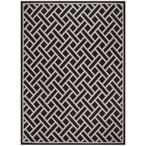 SAFAVIEH Courtyard Janey Bordered Indoor/Outdoor Area Rug, Black/Light Beige, 9' x 12'