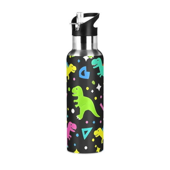 ALAZA Dinosaur Water Bottle Insulated Flask Stainless Steel Straw Lid 20 oz