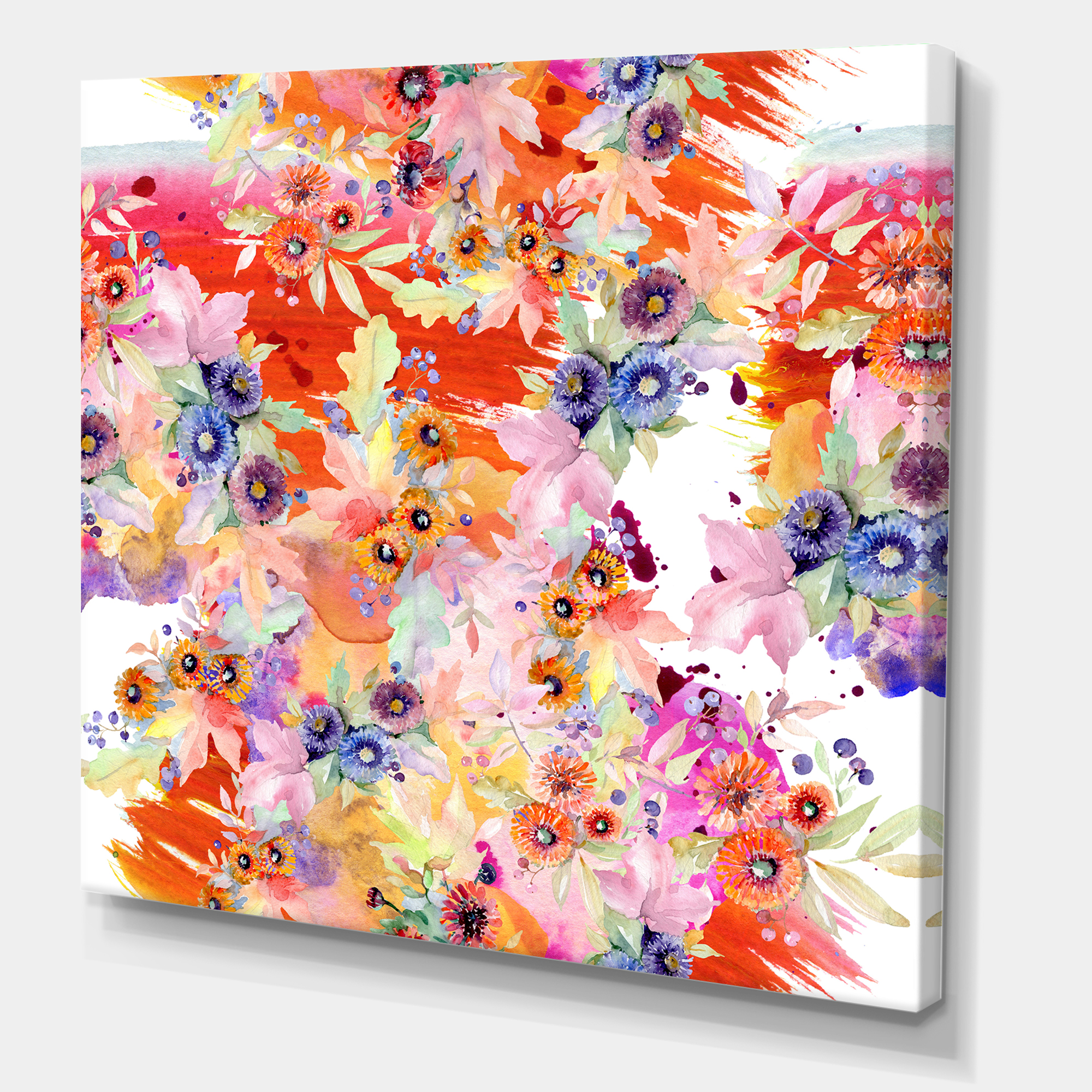 Designart ' Wildflowers and Vibrant Wild Spring Leaves VI ' Modern Canvas Wall Art Print