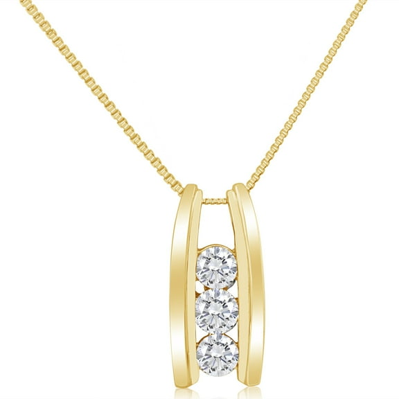 0.50ctw Diamond Three Stone Pendant Necklace in 10k Yellow Gold
