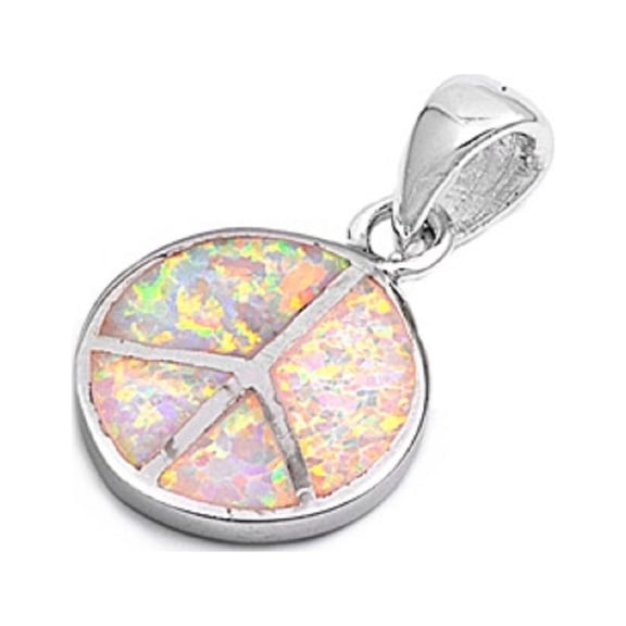 Peace Sign Simulated Opal Pendant Sterling Silver