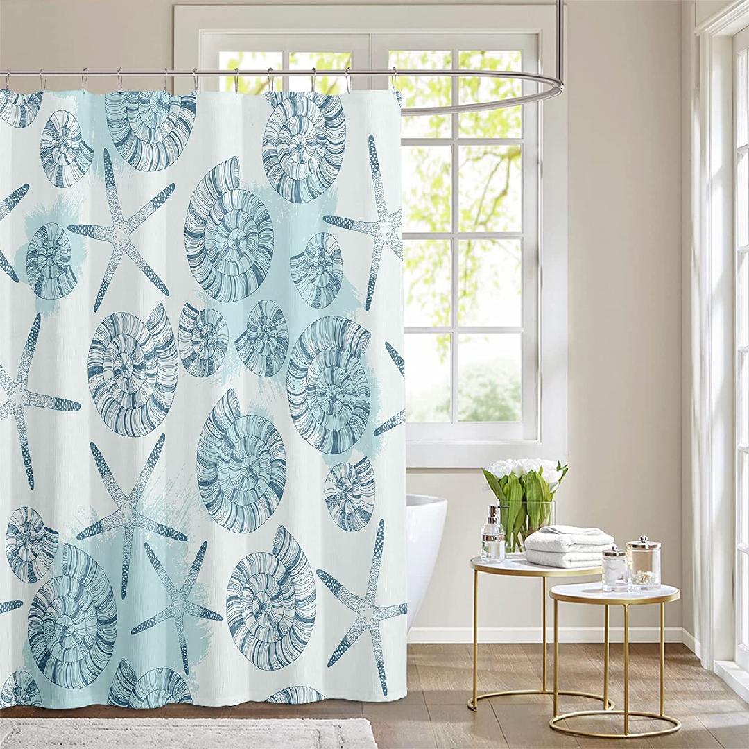 Nautical Coastal Shower Curtains 72x72 Inches Starfish and Seashells