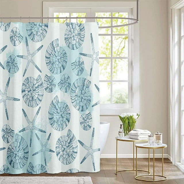 Nautical Coastal Shower Curtains 72x72 Inches Starfish and Seashells