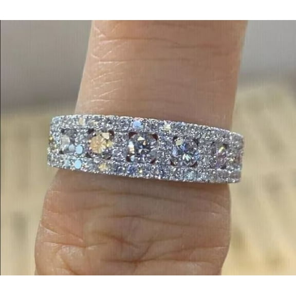 1.50ct Lab Created Diamond Round Cut Eternity Wedding Band Ring 14k White Gold Over