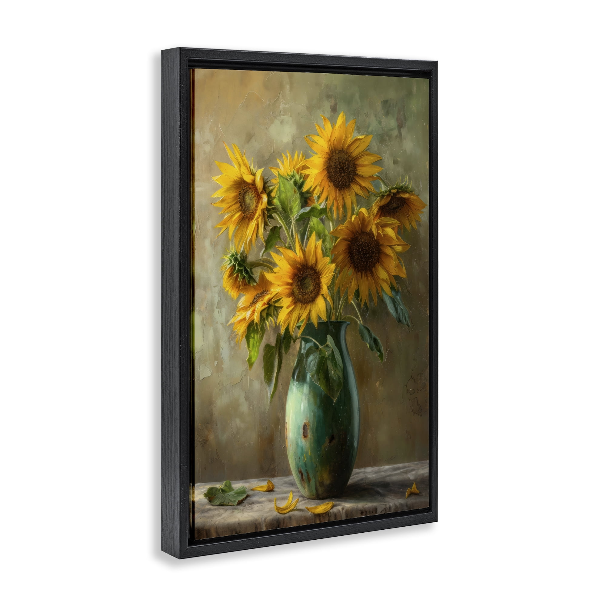 Stupell Industries Moody Sunflower Vase Black Framed Floater Canvas Wall Art, design by Creative Studio