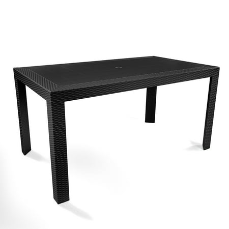 LeisureMod Mace Modern Weave Design Rectangular Outdoor Patio Dining Table in Black